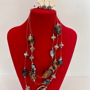 2pc. NWT Silver tone Beaded Necklace with Hook  Earring set